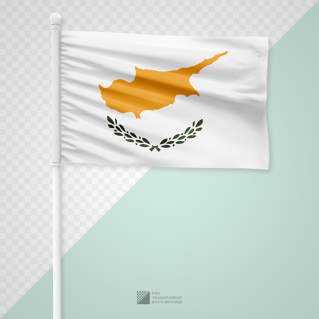 Waving the Cyprus Flag on a White Metal Pole Isolated on a Transparent Background