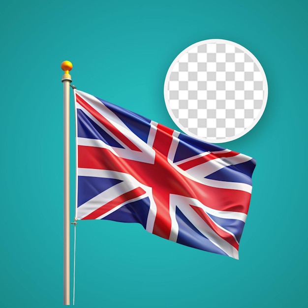 PSD waving flag of united kingdom on metal flagpole for composition