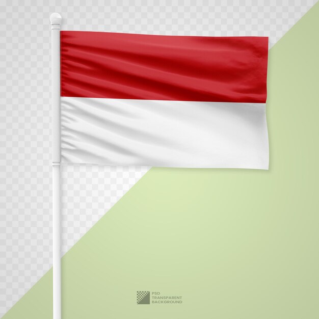 PSD waving the monaco flag on a white metal pole isolated on a transparent background