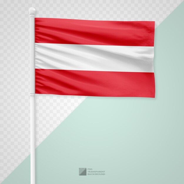 PSD 透明な背景に分離されたホワイト メタル ポールにオーストリアの国旗を振っています。