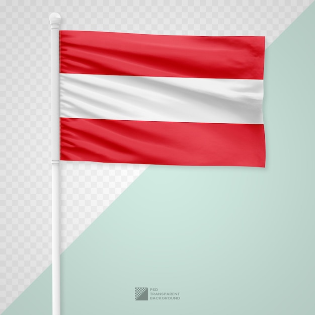 waving the austria flag on a white metal pole isolated on a transparent background