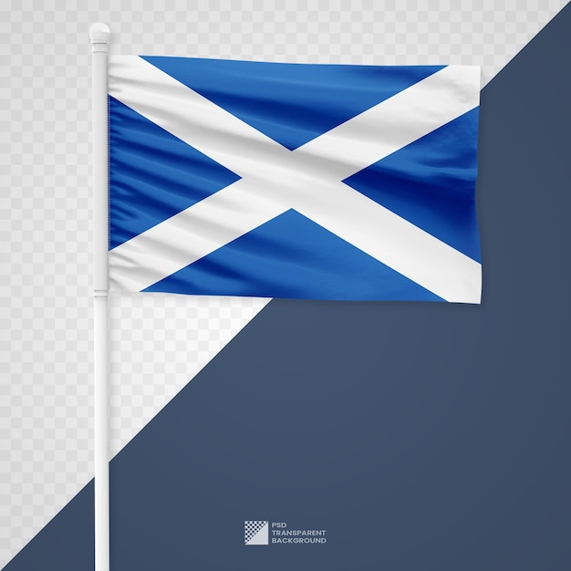 waving the scotland flag on a white metal pole isolated on a transparent background