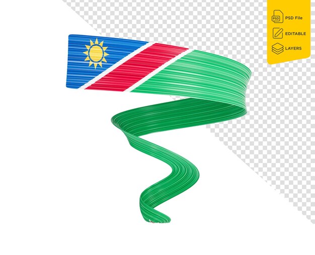 PSD waving twisted ribbon of banner met vlag van namibië template voor onafhankelijkheidsdag 3d illustratie