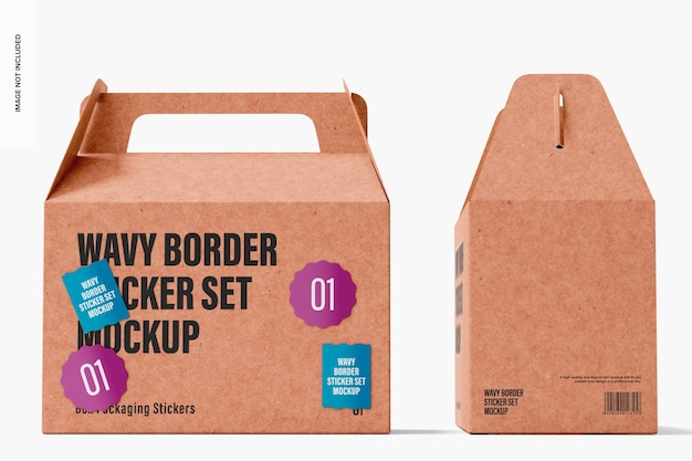 PSD wavy border sticker set mockup, front and side view