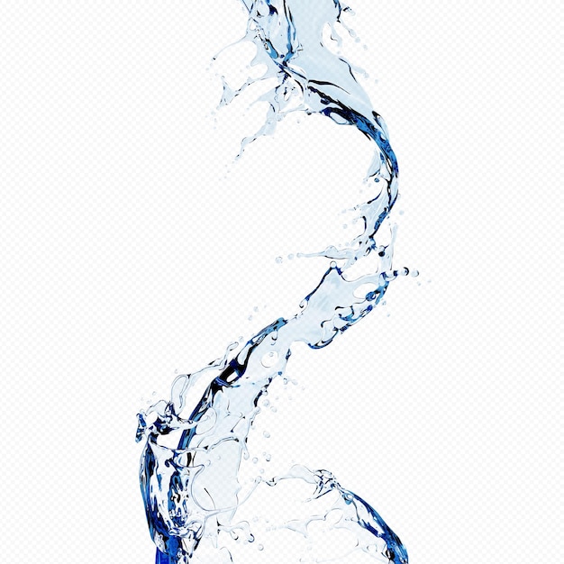 Wavy splash clip art isolated on blue background twisted liquid shape water splash