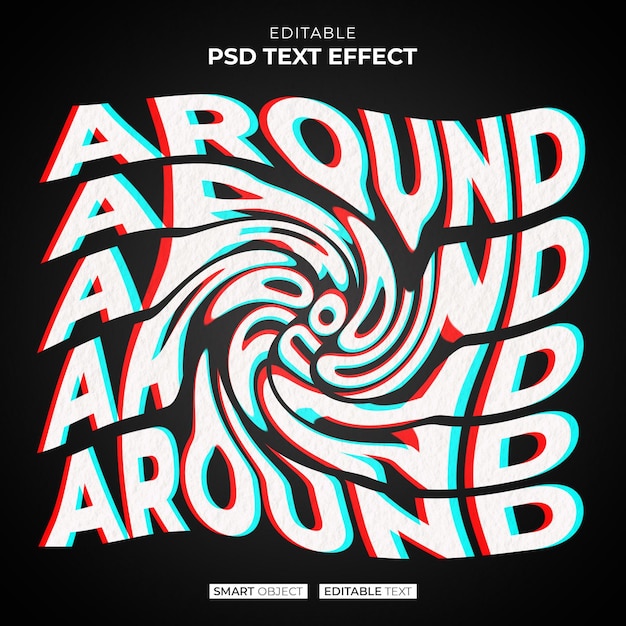 Wavy warp text effect rgb editable psd