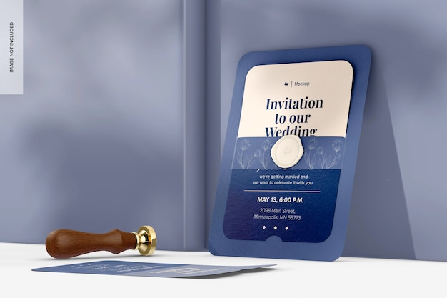 Wax seal invitation card mockup leaned