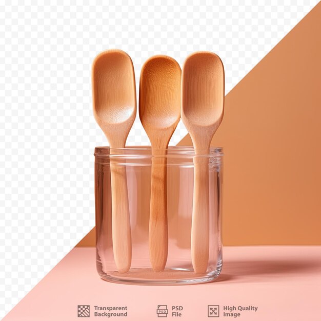 PSD waxing tools for self care wooden spatulas in a glass on a transparent background