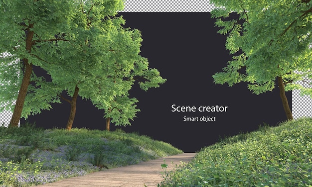 PSD way path through trees and grass field way path through grass field and tree clipping path