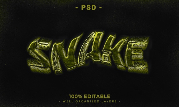 PSD wąż 3d edytowalny styl efektu tekstu z tłem