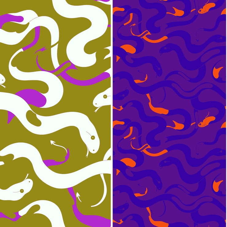 PSD wąż morski z wężycą silhouette line art minimal design nature pattern vector designs