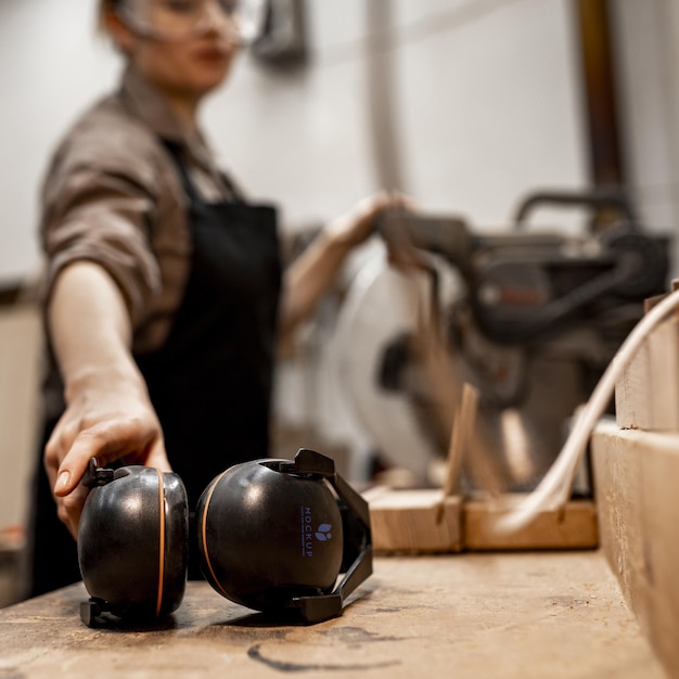 Wazige vrouw met mock-up headset