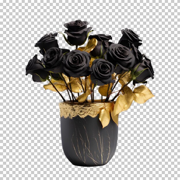 PSD wazon z czarnym kwiatem odizolowanym na przezroczystym tle