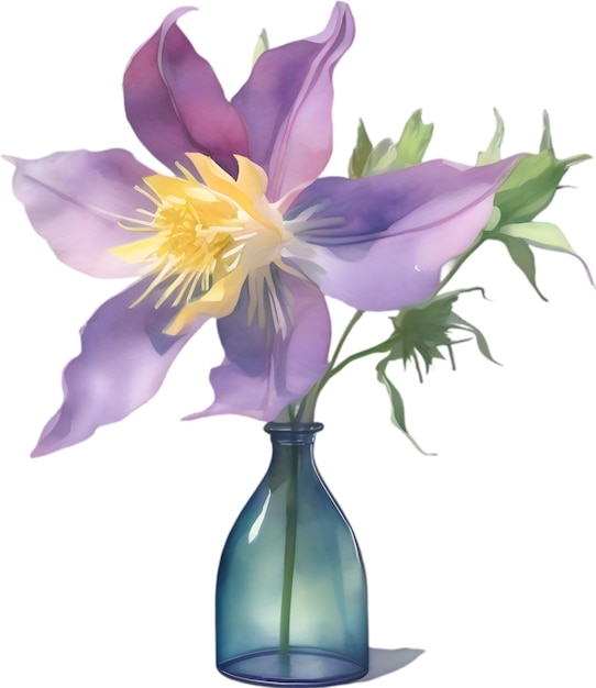 PSD wazon z kwiatami columbine obraz akwarelowy wazonu z kwiecami columbine