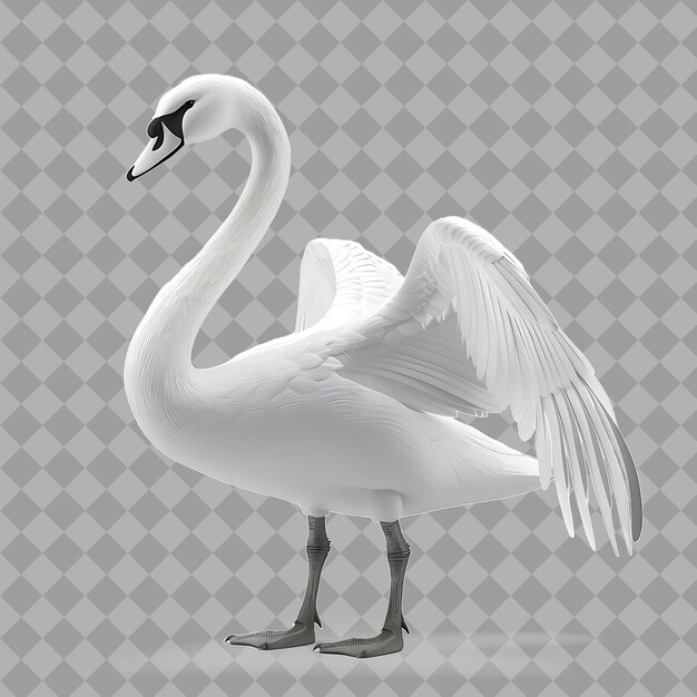 Wdzięczny łabędź Elegantny ptak z formą łabędzą Białe pióro Izolowane wysokiej jakości charakter Render