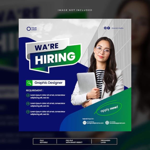 PSD we are hiring announcement social media post template design