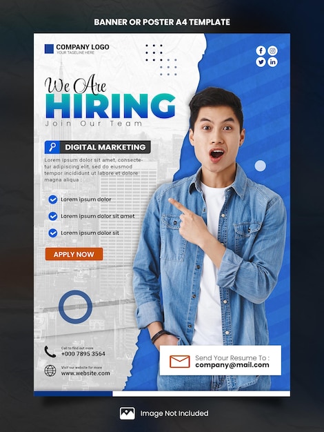 PSD we are hiring digital marketing poster a4 or banner template