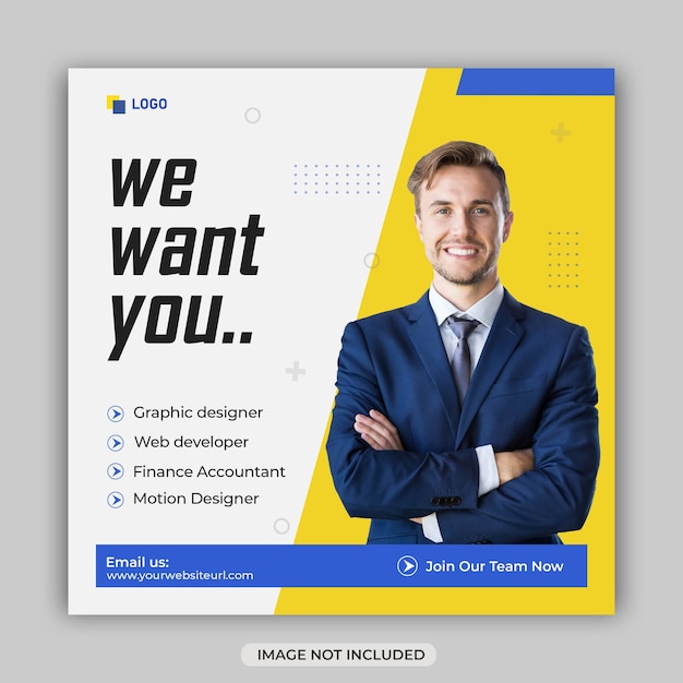 We are hiring employee job vacancy square social media post or instagram stories template design