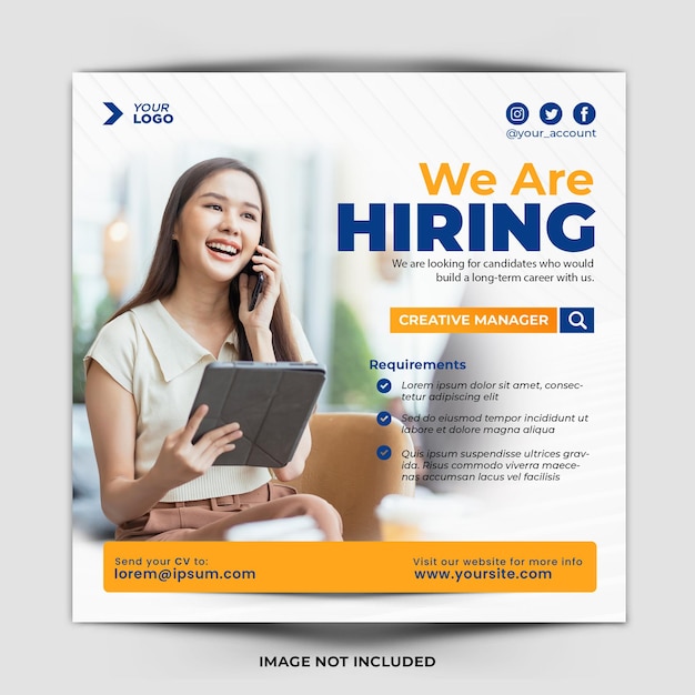 PSD we are hiring flyer social media template