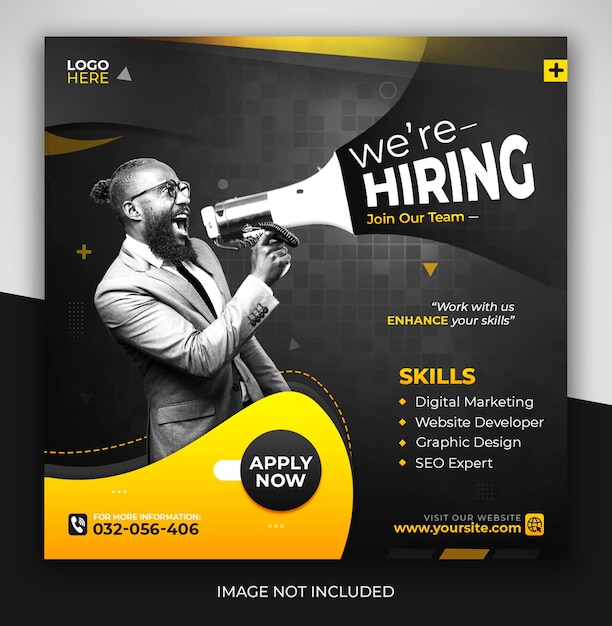 We are hiring job position social media instagram and facebook promotion post flyer design template