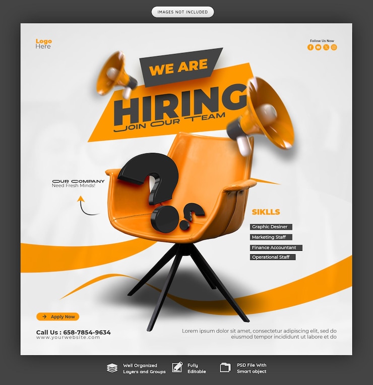 PSD we are hiring job vacancy social media banner or instagram post template