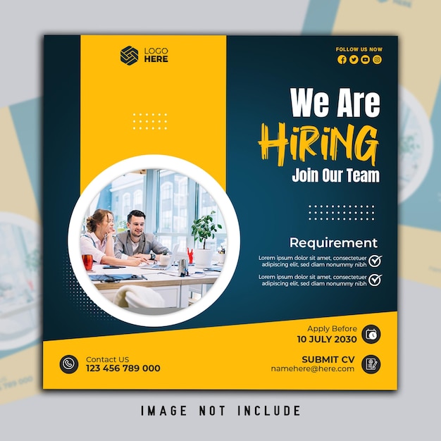 We are hiring job vacancy social media banner or Instagram post template