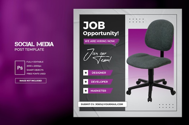 PSD we are hiring or job vacancy social media post template or square web banner