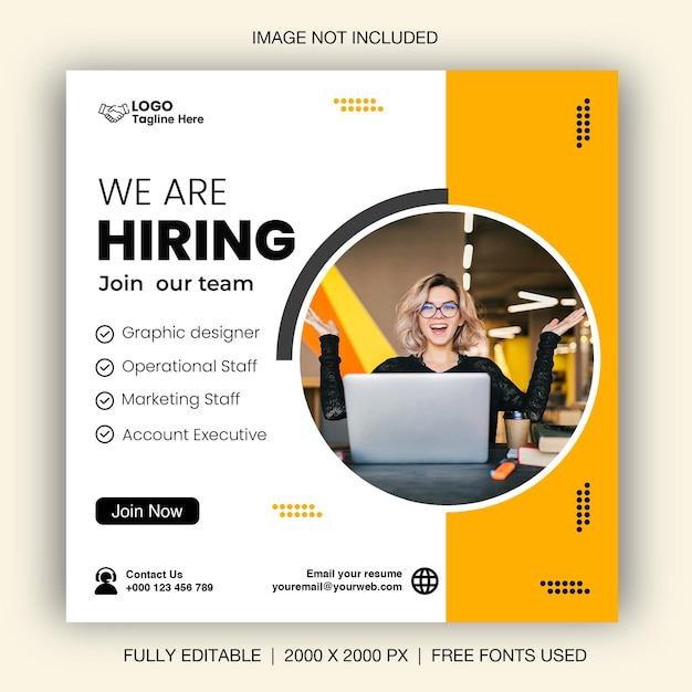 We are hiring job vacancy square banner or social media post template Premium Psd