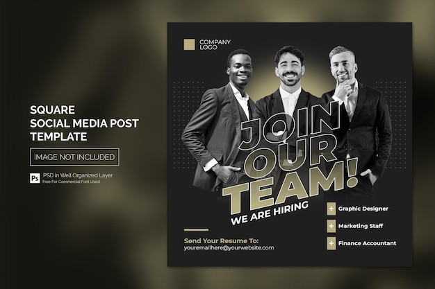 PSD we are hiring job vacancy square banner or social media post template