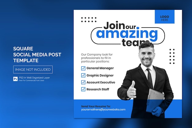 PSD we are hiring job vacancy square banner or social media post template