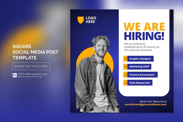We are hiring job vacancy square banner or social media post template