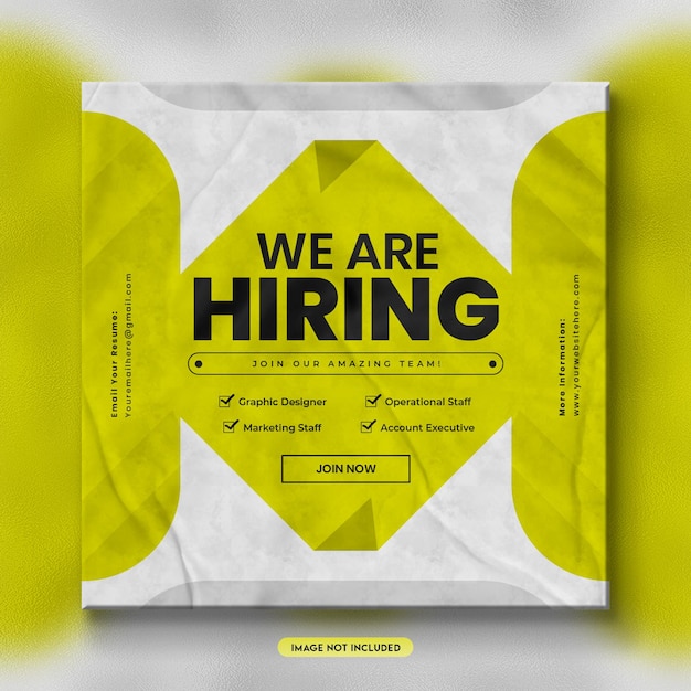 We are hiring job vacancy square or social media banner template
