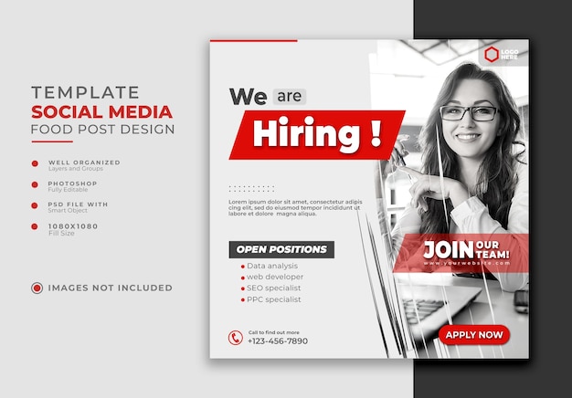 We are hiring job vacancy square social media post template