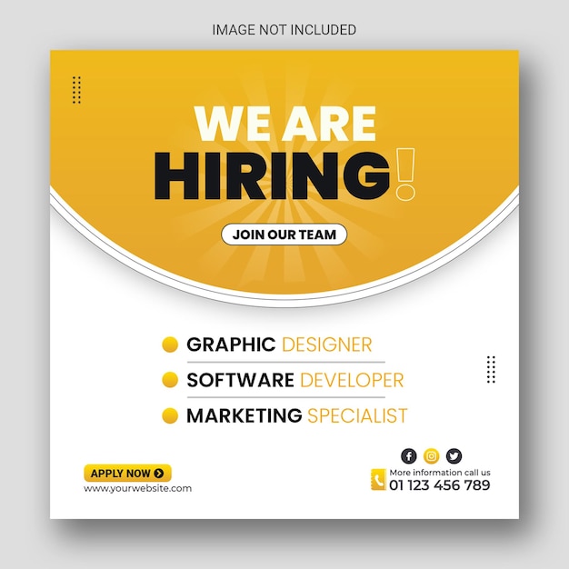 PSD we are hiring job vacancy web banner and social media post template