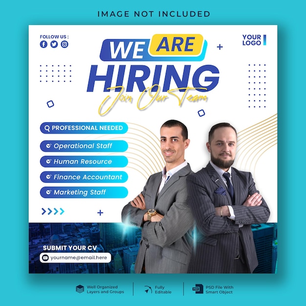 PSD we are hiring staffing recruiting social media post template