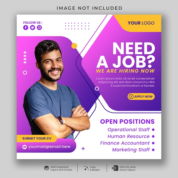 PSD we are hiring staffing recruiting social media post template