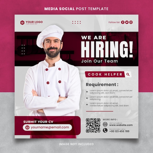 We huren chef-koks of kookhulp job media social post template