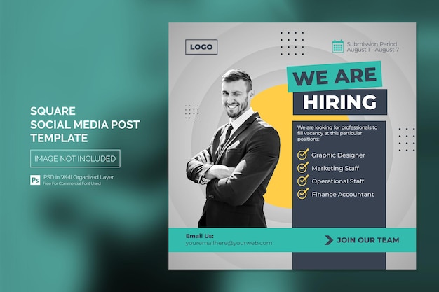 We huren vacature square banner of social media post template