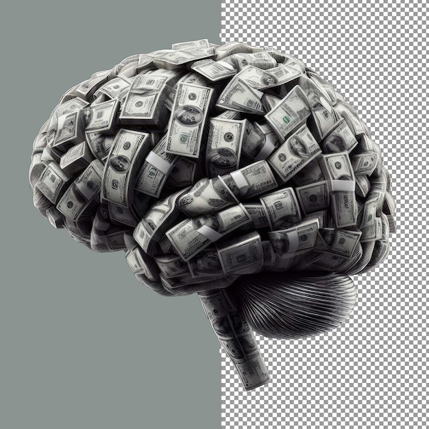 Wealth symbolism 3d rendering of dollar bill brain png