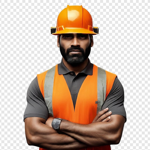 PSD wearing safety helmet png isolated on transparent background