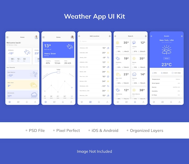 PSD kit dell'interfaccia utente dell'app meteo