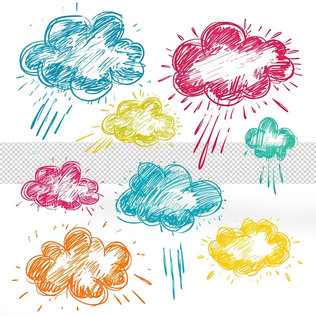 PSD weather elements cloud sun ray rain scribble transparent