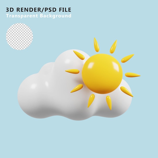 天気予報アイコン曇り、太陽気象標識3dレンダリングプレミアムpsd