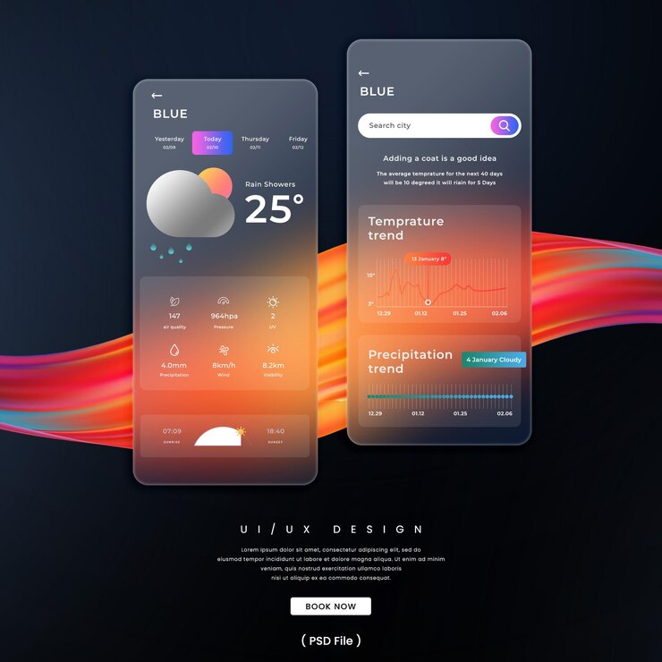 PSD weather forecast ui ux app design