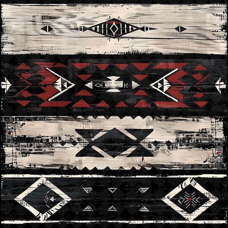 PSD weathered wood planks with tribal pattern borderlines design png collage art collections