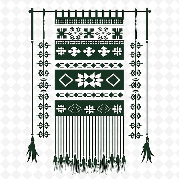 PSD Контур ткачества с дизайном ткацкого станка и символами нитей для декоративных иллюстрационных рамок декоративной коллекции