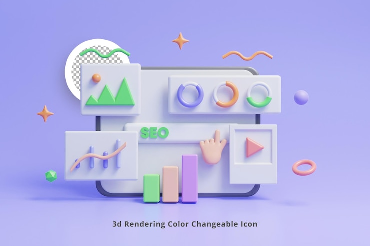 PSD web analytics and seo marketing concept icon or 3d seo ranking analysis graph or seo graph report