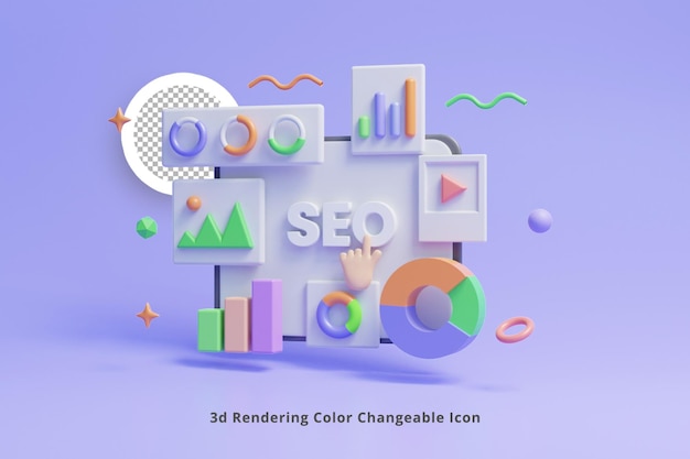 PSD icona del concetto di analisi web e marketing seo o grafico di analisi della classifica seo 3d o rapporto grafico seo