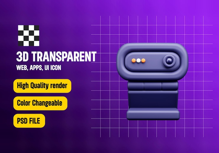 PSD web camera 3d icon or metaverse gaming 3d icon