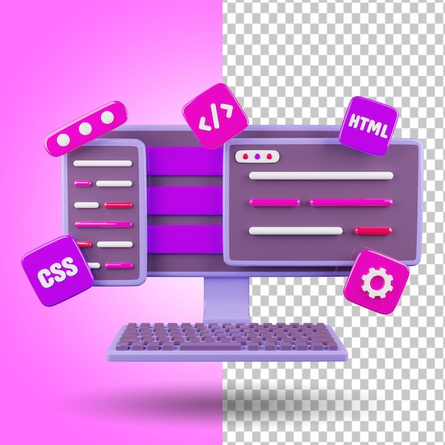 Web design development and coding concept 3d render